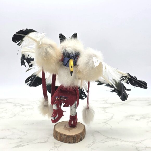 Native American Kachina Doll Eagle Handmade Feather Fur Wood Southwestern Art - Picture 1 of 11